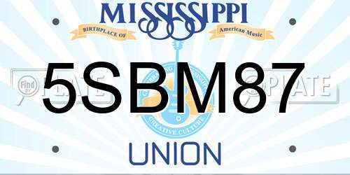 5SBM87 Mississippi License Plate