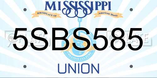 5SBS585 Mississippi License Plate