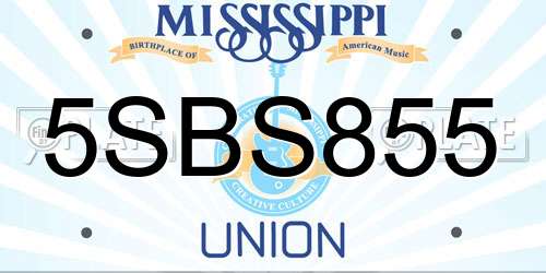 5SBS855 Mississippi License Plate