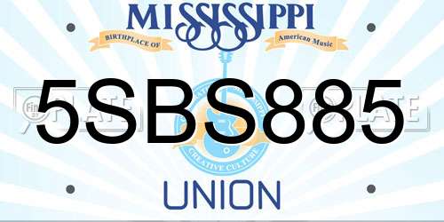 5SBS885 Mississippi License Plate