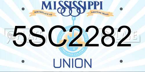 5SC2282 Mississippi License Plate