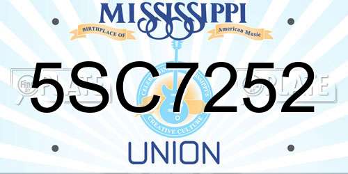 5SC7252 Mississippi License Plate