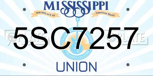 5SC7257 Mississippi License Plate
