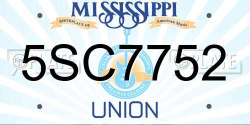 5SC7752 Mississippi License Plate