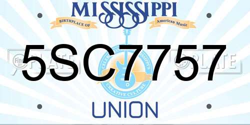 5SC7757 Mississippi License Plate