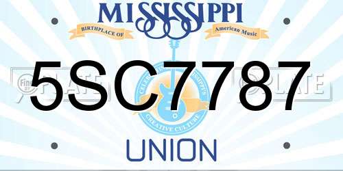 5SC7787 Mississippi License Plate