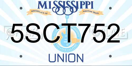 5SCT752 Mississippi License Plate