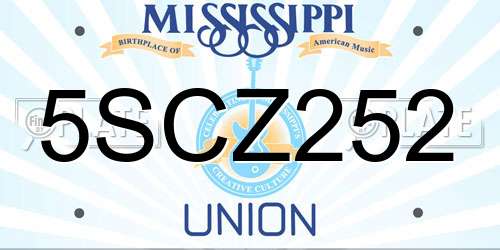 5SCZ252 Mississippi License Plate