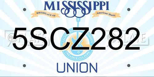 5SCZ282 Mississippi License Plate
