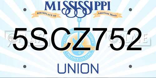 5SCZ752 Mississippi License Plate