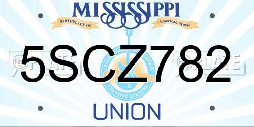 5SCZ782 Mississippi License Plate