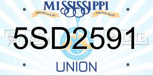 5SD2591 Mississippi License Plate