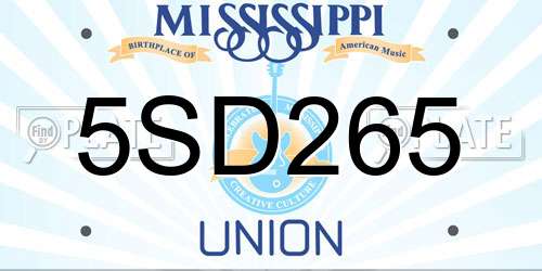 5SD265 Mississippi License Plate