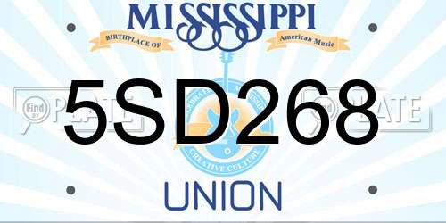 5SD268 Mississippi License Plate