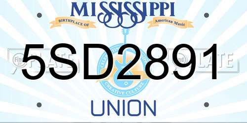 5SD2891 Mississippi License Plate