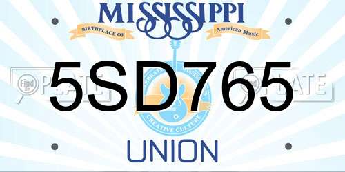 5SD765 Mississippi License Plate