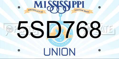 5SD768 Mississippi License Plate
