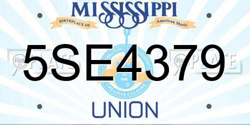 5SE4379 Mississippi License Plate