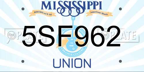 5SF962 Mississippi License Plate