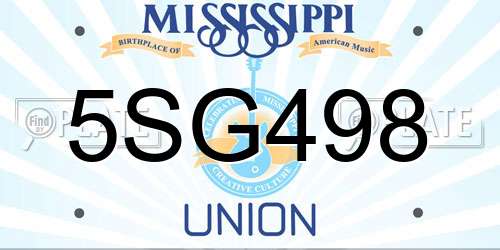 5SG498 Mississippi License Plate