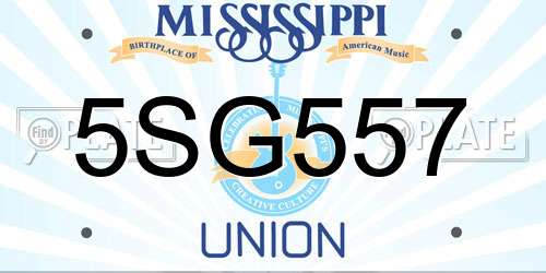 5SG557 Mississippi License Plate