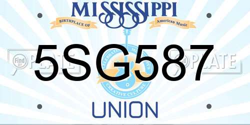 5SG587 Mississippi License Plate
