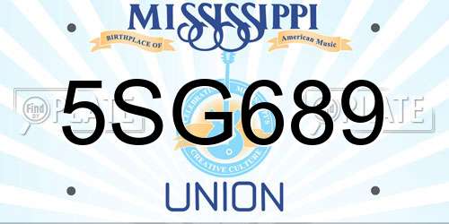 5SG689 Mississippi License Plate