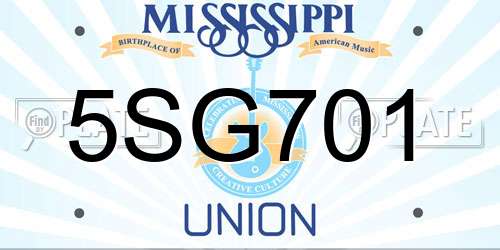 5SG701 Mississippi License Plate