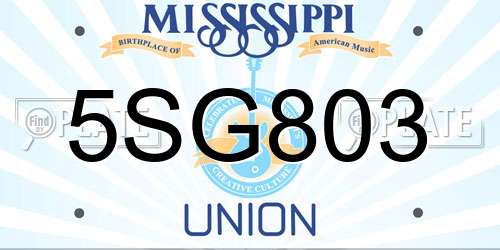 5SG803 Mississippi License Plate