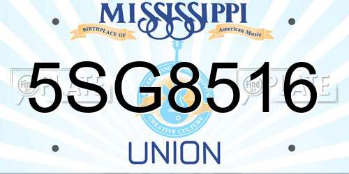 5SG8516 Mississippi License Plate