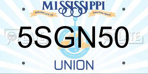 5SGN50 Mississippi License Plate