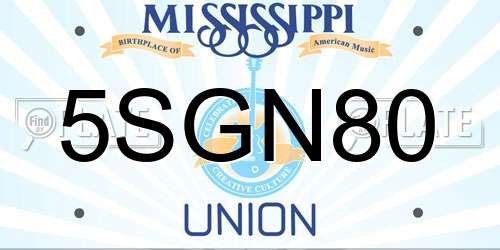 5SGN80 Mississippi License Plate