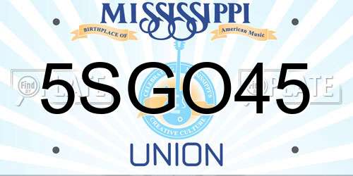 5SGO45 Mississippi License Plate