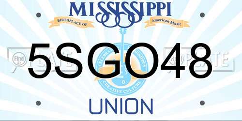 5SGO48 Mississippi License Plate