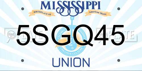 5SGQ45 Mississippi License Plate
