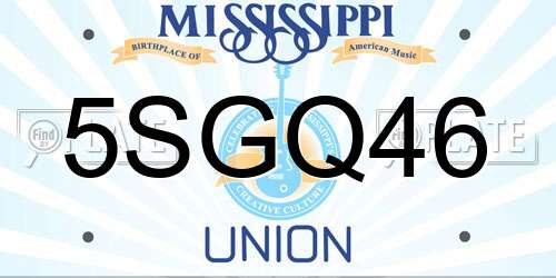 5SGQ46 Mississippi License Plate