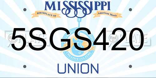 5SGS420 Mississippi License Plate