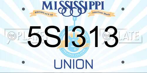 5SI313 Mississippi License Plate