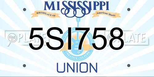 5SI758 Mississippi License Plate