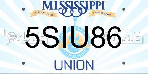 5SIU86 Mississippi License Plate