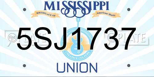 5SJ1737 Mississippi License Plate