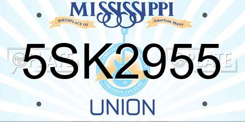 5SK2955 Mississippi License Plate