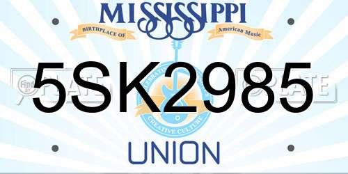 5SK2985 Mississippi License Plate