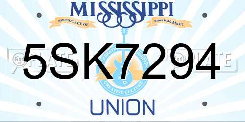 5SK7294 Mississippi License Plate