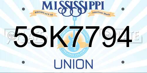 5SK7794 Mississippi License Plate