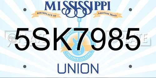5SK7985 Mississippi License Plate