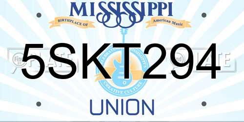 5SKT294 Mississippi License Plate