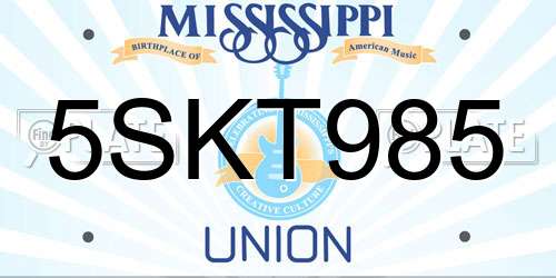 5SKT985 Mississippi License Plate