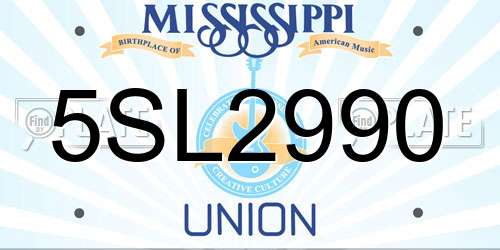5SL2990 Mississippi License Plate