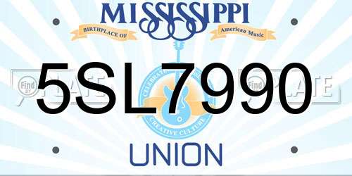 5SL7990 Mississippi License Plate